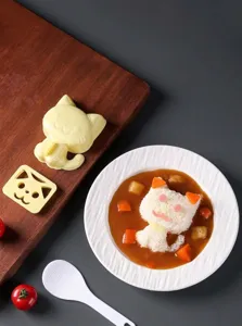 Cute cat rice mold set for kids curry and DIY bento making, kitchen food shaping tool details.