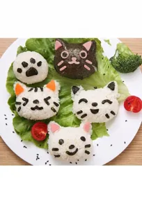 Cat rice ball mold detail view, cute animal sushi maker for DIY bento lunch box tools.