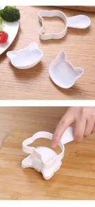 Cute cat rice ball mold set, plastic DIY sushi maker and bento kitchen tool for cute food shapes.