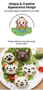 DIY cartoon cat rice ball mold cute animal sushi maker baking tool for kids bento.