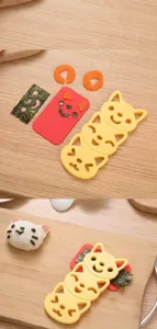 DIY cartoon cat rice ball mold set, cute animal sushi making tool for kitchen baking.