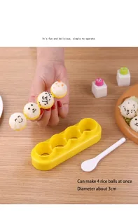 4-Kugeln Reisbällchen Form Küche DIY Sushi Maker Werkzeug mit Löffel für Mahlzeiten