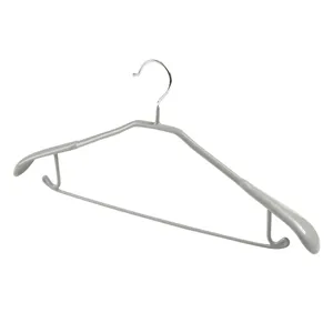 Grey wide shoulder non-slip clothes hanger seamless coat hanger with extra bottom bar and hooks