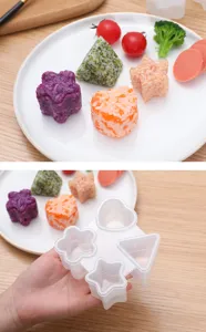 Set de moldes de arroz de 4 cavidades para sushi DIY bento corazón estrella triángulo.