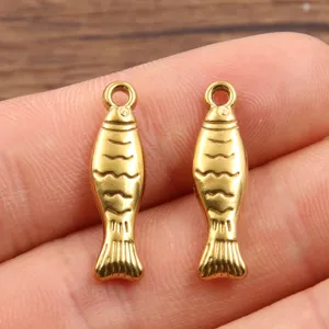 Colgantes de pez pequeño dorado de acero inoxidable de doble cara para joyería DIY