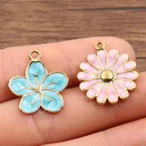 Pendentifs de fleurs en émail doré en acier inoxydable accessoires de bijoux DIY art