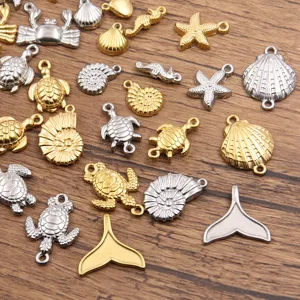 Edelstahl Meerestier Anhänger Detailansicht, Seestern und Schildkröte für DIY Schmuck.