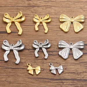 Minimalist Stainless Steel Bowknot Pendants Vacuum Electroplated Bow Charms For DIY Necklace Earring Jewelry Making
