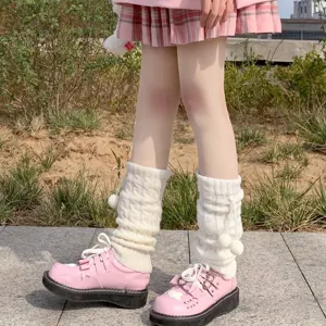 Ιαπωνικό Lolita Γλυκό Μαλακό Pom-Pom Πλεκτή Πλεξούδα Slouch Socks Θερμαντικά Γονάτων Casual Winter Θερμαντικά Ποδιών Για Γυναίκες