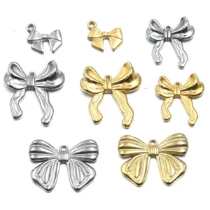 Stainless steel bow charms jewelry pendants DIY handmade accessories for earrings and necklaces