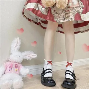 Cute Japanese JK style white mid-tube socks with red bow for sweet schoolgirls daily wear