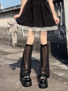 Schwarze spitze beinwärmer, japanische jk stil halbrohr socken, süße gothic streetwear.