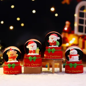 Christmas snow globe ornament with LED light, cute desktop decoration gift for holidays.
