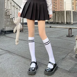 Women Over The Knee Socks Cotton Blend Double Stripe Knee High Stocking Casual Preppy Style Long Tube Socks