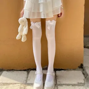 Women Velvet Over The Knee Socks Bowknot High Tube Long Stockings Cute JK Uniform Thigh High Stockings Hosiery