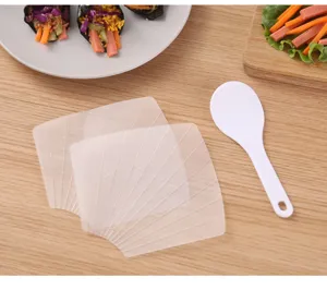 Set de moldes de sushi de plástico con paleta de arroz para rollos y bolas caseras.
