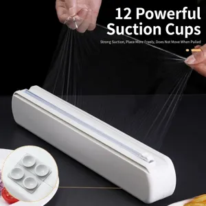 Dispensador de film transparente de plástico con 12 ventosas y cortador para cocina