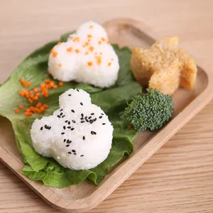 Cute animal shape rice ball mold set for making creative sushi and bento lunch box food easily.