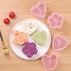 Set de moldes de plastico rosa para bolas de arroz bento sushi herramientas de cocina bonitas