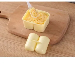 DIY 2-compartment rice ball mold, plastic sushi making tool with lid and spoon for kitchen.