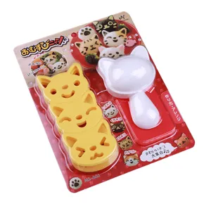 Cute cartoon cat rice ball mold set for kids bento box sushi maker kitchen DIY tools.