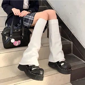 Jambières tricotées blanches pour femmes, chaussettes longues style JK japonais.