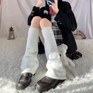 Jambières tricotées style japonais étudiant JK blanches chaussettes amples évasées femme