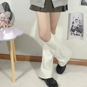 Jambières tricotées blanches pour femmes, chaussettes évasées style JK japonais, chaussettes douillettes.