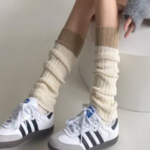 Knit leg warmers stylish colorblock pile socks casual warm winter fashion calf socks wear