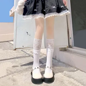 Women's Sweet Lace Trim Mid Calf Socks Thin Summer Japanese Style JK Uniform Hosiery Casual Polyester Stockings