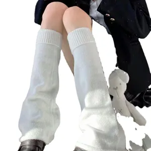 Gambe riscaldate lavorate a maglia bianche da donna, calze lunghe svasate stile JK giapponese.