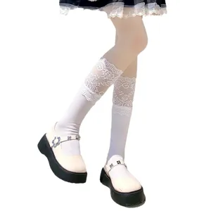Japanese style lace trim JK knee high socks sweet cool style spliced cute stockings for women