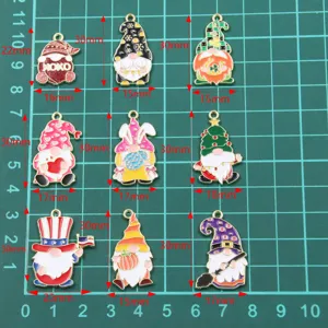 Cute alloy gnome charms for DIY jewelry making, assorted holiday enamel pendants with grid size.