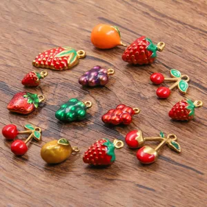 Edelstahl Emaille Frucht Anhänger Set Erdbeere Kirsche Traube für DIY Schmuck Basteln