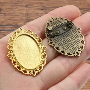 Oval alloy brooch blank base tray DIY handmade fashion jewelry accessories details view