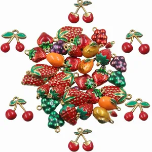 3D Obst Emaillierte Anhänger Edelstahl Charms Kirsche Erdbeere DIY Schmuck Zubehör