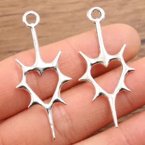 DIY silver alloy heart charm pendant, punk style jewelry finding for necklace bracelet making.