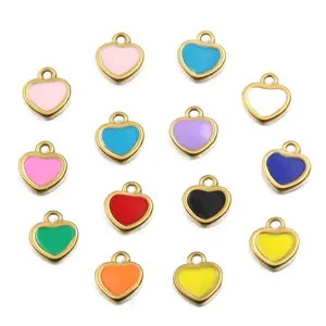 Ciondoli a cuore smaltati colorati in acciaio inossidabile dorato per gioielli 5x6mm
