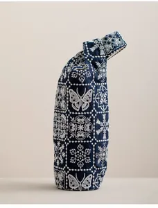 Custodia per bottiglia d'acqua in tessuto ricamato blu scuro borsa di stoccaggio da viaggio
