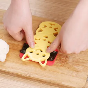 DIY cartoon cat rice ball mold sushi cutting tool set for kitchen baking and bento decoration.