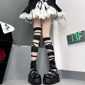 Summer thin sweet cool jk calf socks with cross bandage design for women fashion apparel.