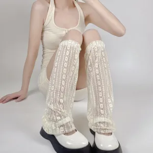 Weisse spitze beinlinge süsser lolita stil sonnenschutz mode zubehör detailansicht