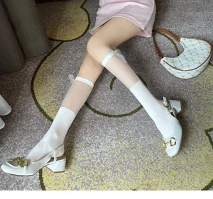 Calze a metà gamba Lolita in stile giapponese con fiocco in rete da donna, moda estiva.