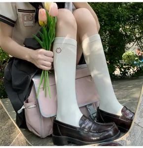 Japanse JK-stijl schattige poot geborduurde kuitkousen voor vrouwen, casual studenten uniform.