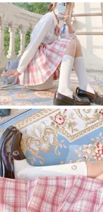 Japanse JK kersenbloesem borduurwerk kuitkousen voor dames, schattige studentenuniform katoenen sokken.