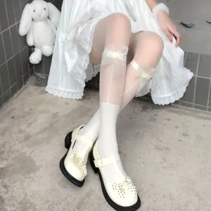 Calzini al polpaccio principessa dolce fiocco in rete Lolita estate bianchi carini