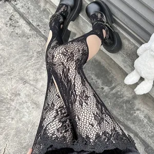 Sexy black lace fishnet tights hollow out goth stockings for women fashion main photo