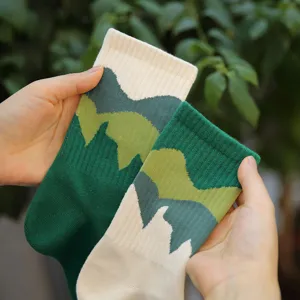 Asymmetric mountain pattern crew socks, unique street style fashion cotton socks for men and women.