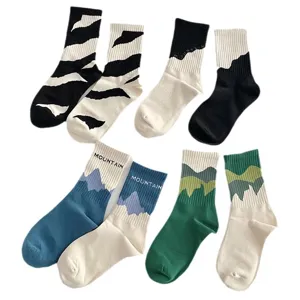 Asymmetric niche long socks for women and men, Japanese street style cute cotton casual crew socks.