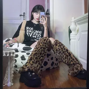 Jambières moelleuses style Lolita japonaise imprimé léopard chaussettes hautes JK